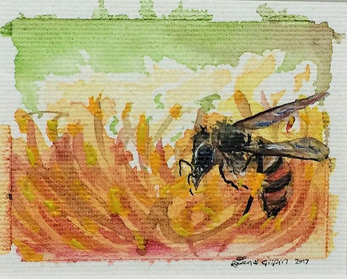 Hungry Bee | Original Watercolour on Canvas 6 x 8 cm